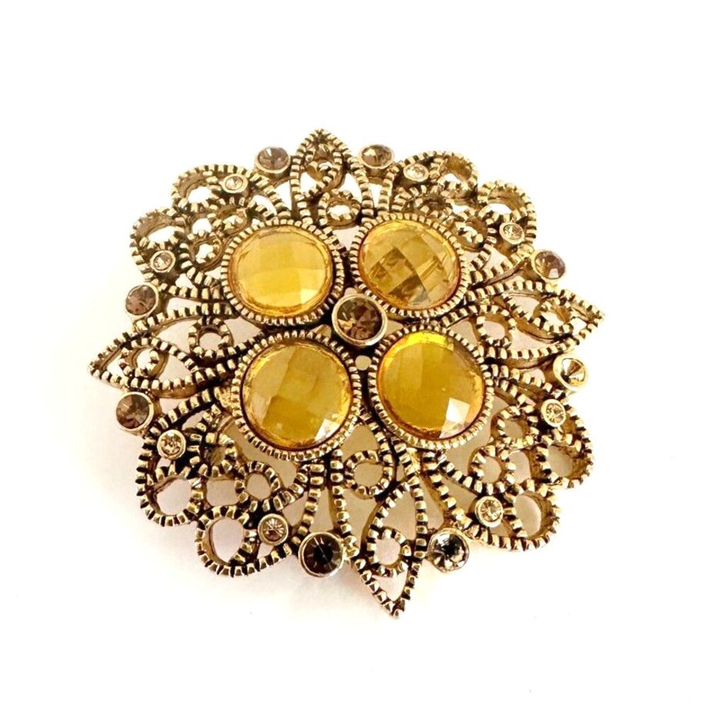 Premier Designs Daybreak Pin Topaz Colored- Goldtone - Crystals